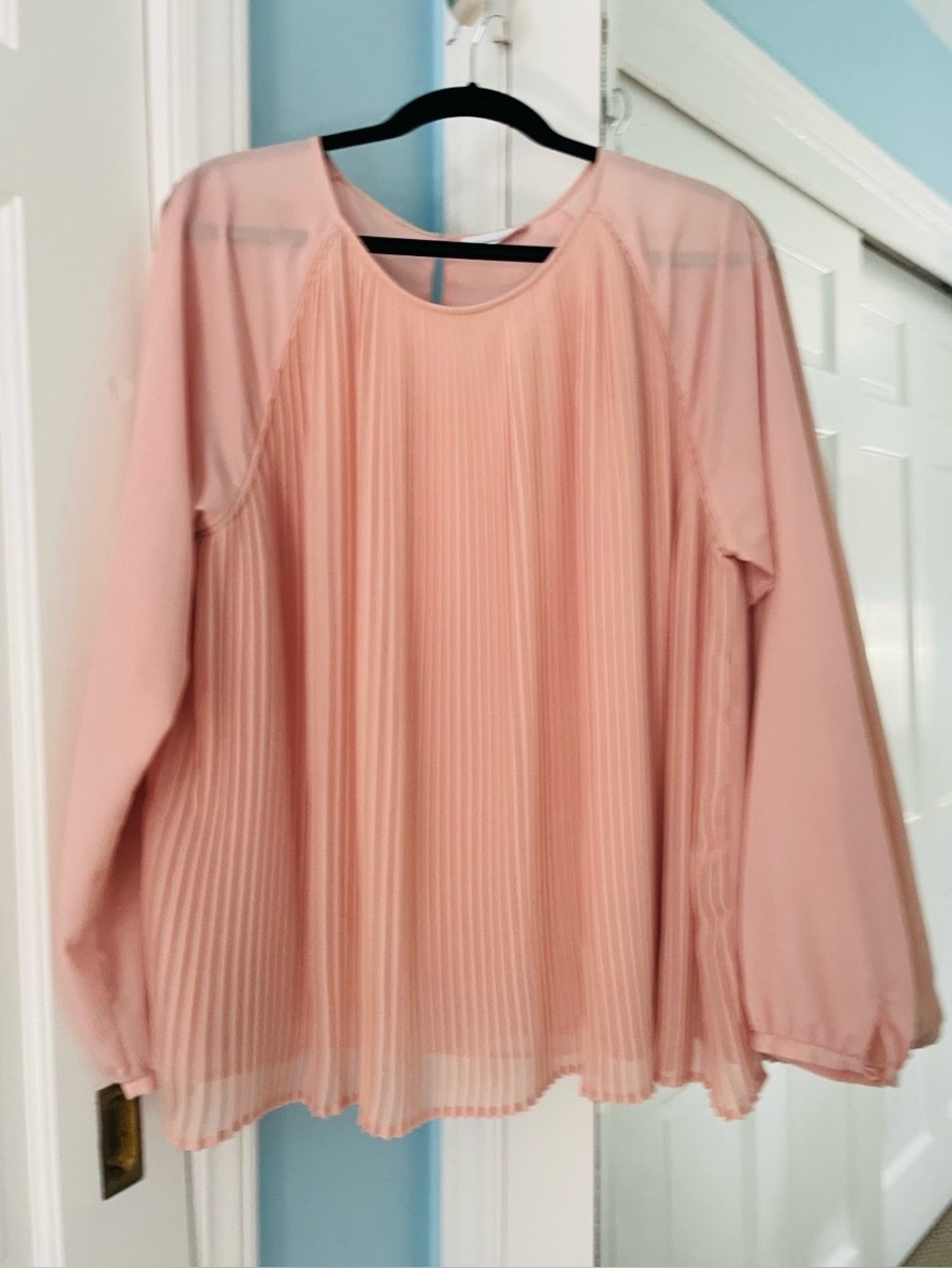 Calvin Klein Peachy Pink Pleated Front long sleeved Blouse.